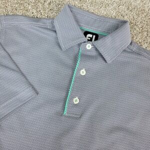 FootJoy Mens Small Gray Black Herringbone Performance Stretch Golf Polo SS